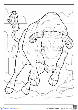 Charging Bull Coloring Page – Powerful Animal Scene