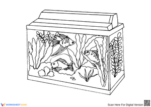 Small Aquarium Coloring Page with Three Fish and Plants
