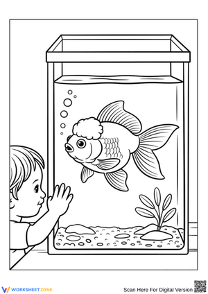 Child Watching Goldfish Aquarium Coloring Page