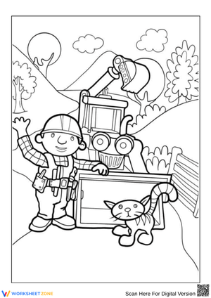 Bob the Builder with Scoop and Pilchard Coloring Page
