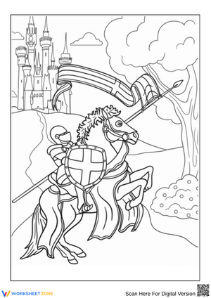 Knight on Horseback with Castle Coloring Page