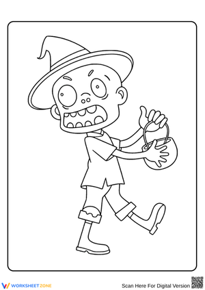 Trick-or-Treat Zombie Halloween Coloring Page