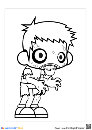 Cartoon Zombie Halloween Coloring Page