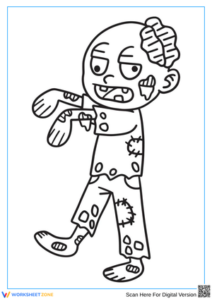 Goofy Cartoon Zombie Halloween Coloring Page