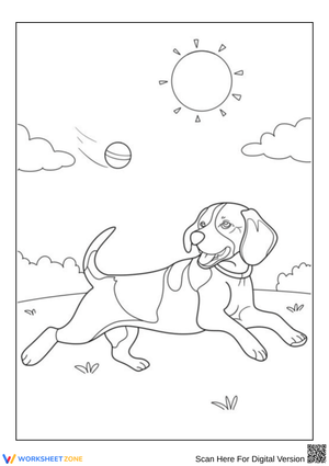 Beagle Coloring Page – Playful Dog Chasing a Ball