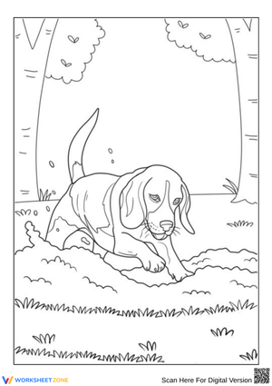 Beagle Coloring Page – Dog Digging in the Yard