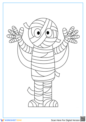 Cute Cartoon Mummy Halloween Coloring Page