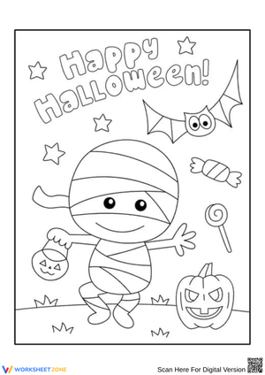 Happy Halloween Mummy Coloring Page
