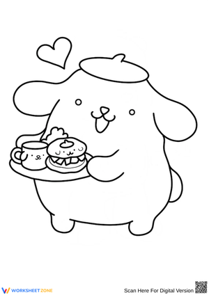 Pompompurin Coffee and Burger Coloring Page