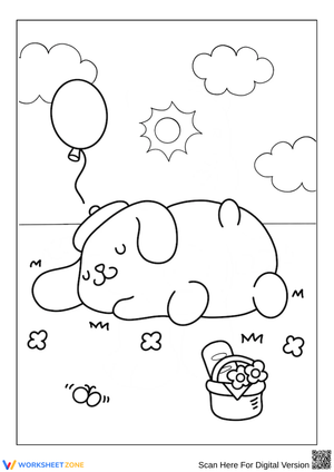 Pompompurin Sleeping on Grass Coloring Page