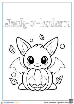 Cute Bat with Jack-O’-Lantern Coloring Page