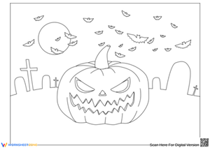 Spooky Jack-O’-Lantern Graveyard Coloring Page