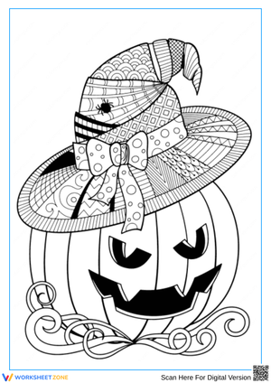Jack-O’-Lantern with Witch Hat Halloween Coloring Page