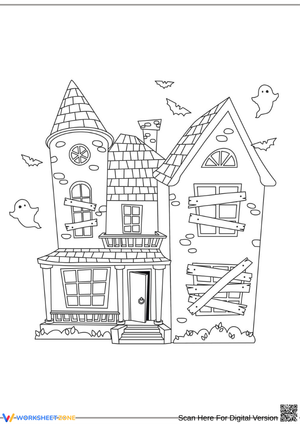 Abandoned Haunted House Halloween Coloring Page