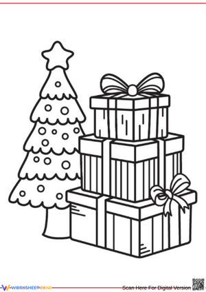 Christmas Tree with Gifts Coloring Page