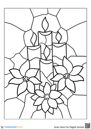 Candle and Flower Stained Glass Coloring Page for Relaxation