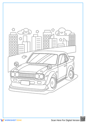 Porsche Coloring Page with City Skyline