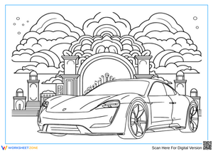 Porsche Taycan Electric Car Coloring Page