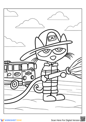 Pete the Cat Firefighter Coloring Page for Kids