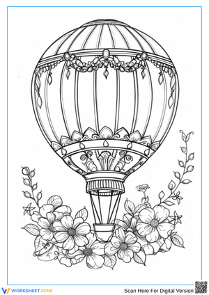 Elegant Floral Hot Air Balloon Coloring Page