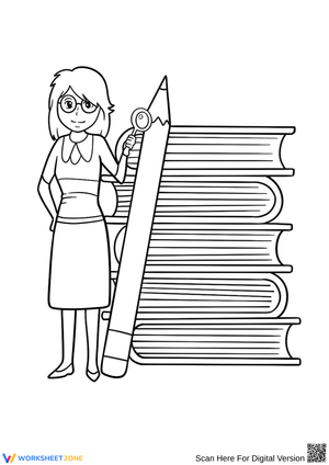 Teacher with Books Coloring Page