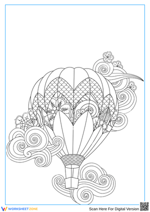 Floral Hot Air Balloon Coloring Page
