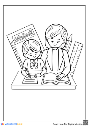 Teacher Helping Student Coloring Page