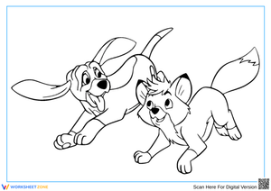 Fox and the Hound Running Together Coloring Page