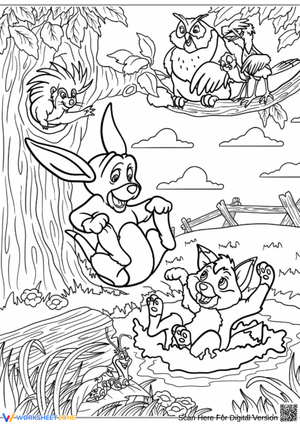 Fox and the Hound with Forest Friends Coloring Page
