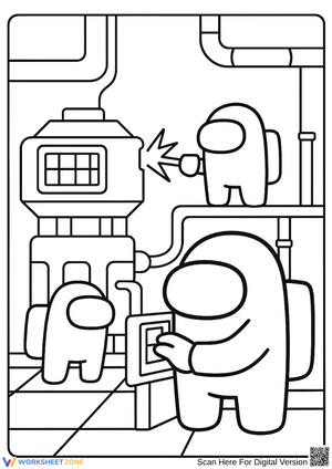 Among Us Crewmates Doing Tasks Coloring Page
