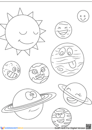 Cute Solar System Coloring Page for Kids