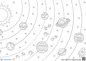 Solar System Coloring Page with Planets and Stars