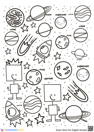 Cartoon Solar System Coloring Page for Kids