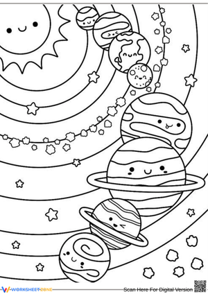 Smiling Planets Solar System Coloring Page