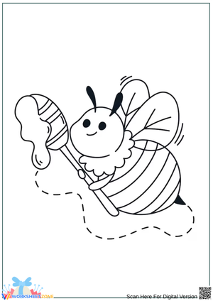 Bee with Honey Coloring Page for Kids