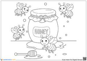 Bees with Honey Jar Coloring Page