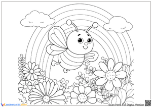 Cute Bee with Rainbow Coloring Page
