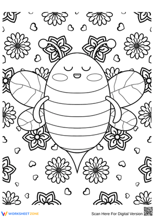 Cute Bee Coloring Page with Flowers