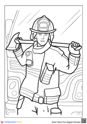 Firefighter with Axe Coloring Page