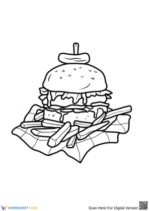 Hamburger and Fries Coloring Page
