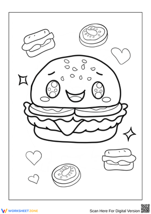 Kawaii Burger Coloring Page