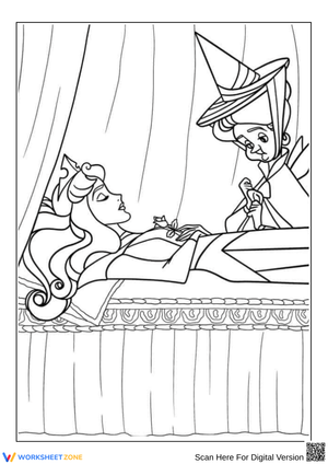 Sleeping Beauty with Fairy Coloring Page