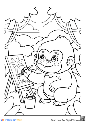 Baby Gorilla Painting Coloring Page