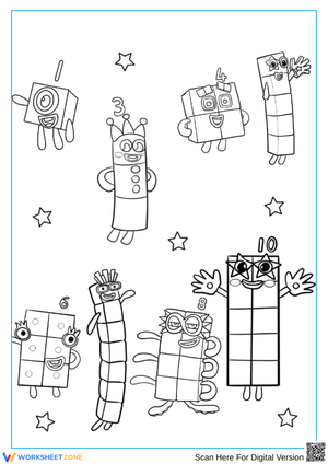 Printable Numberblocks 1–10 Coloring Page