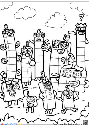 Fun Numberblocks 1 to 10 Coloring Page