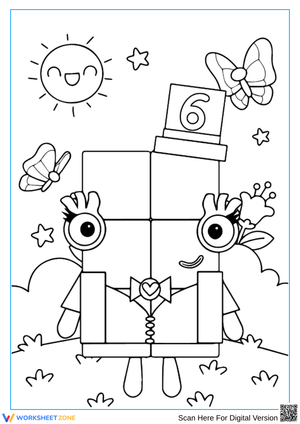Cheerful Numberblock 6 Coloring Page