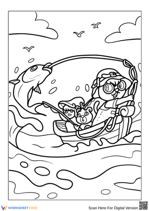 Kids Fishing Coloring Page