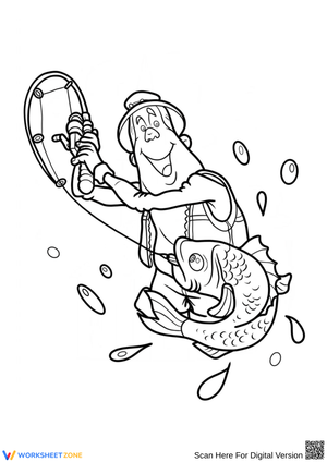 Fisherman Catching Big Fish Coloring Page