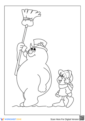 Frosty the Snowman Walking with Child Coloring Page
