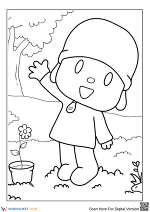 Pocoyo Waving in the Garden Coloring Page